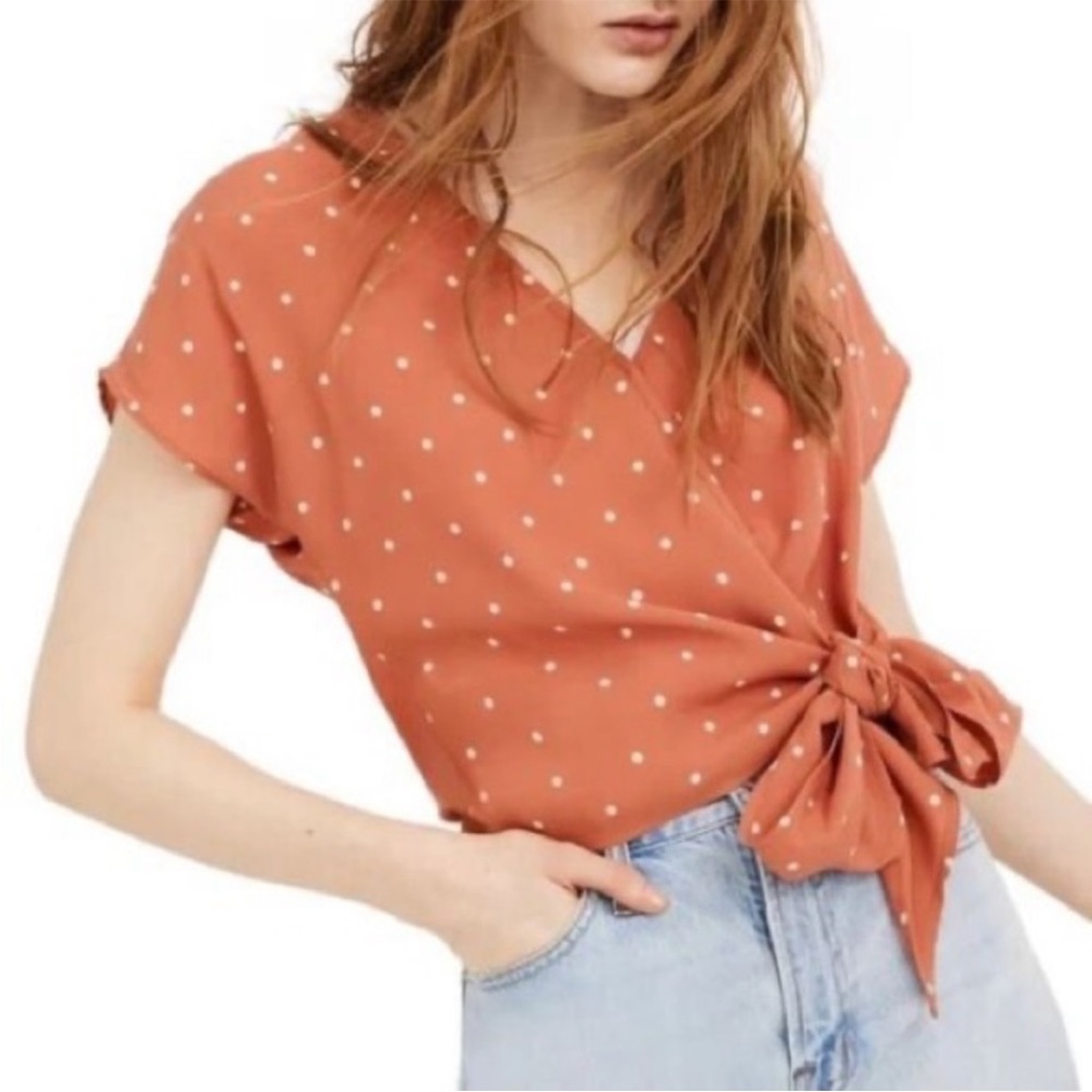 Madewell Sash-Tie Wrap Top in Polka Dot